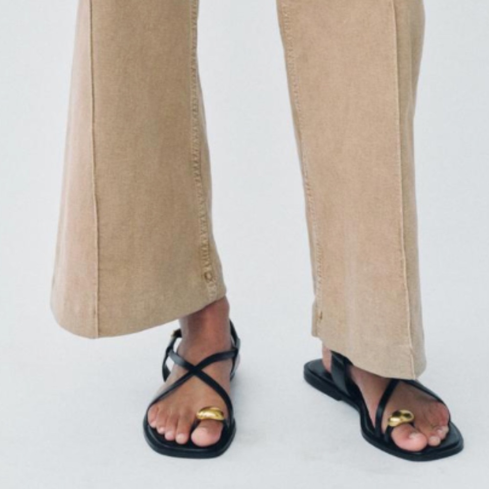 Flat Strap Sandals with Gold Adornment - Zara